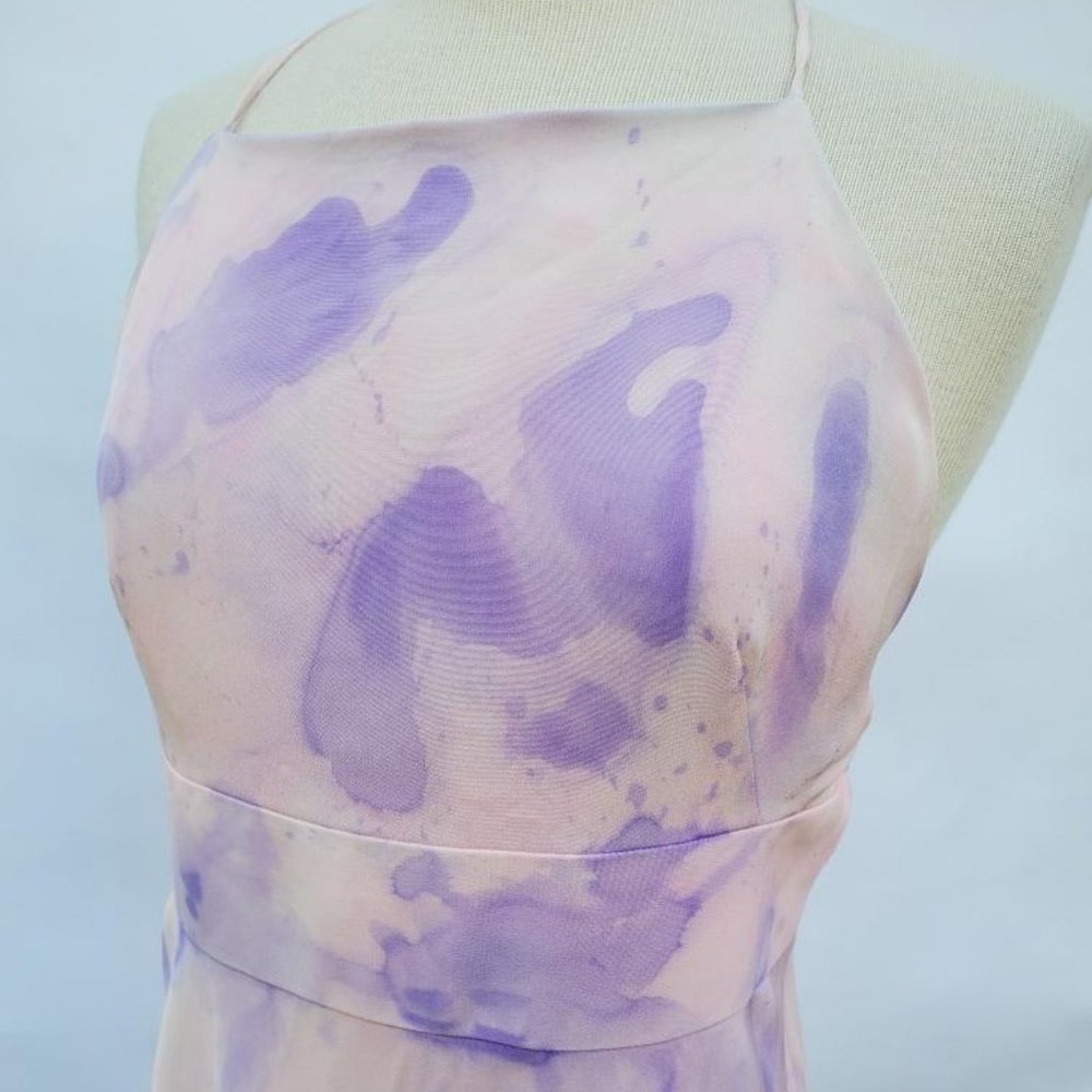 NEW Silk midi Dress large 8 10 12 XL bridesmaid dyed summer party peach purple